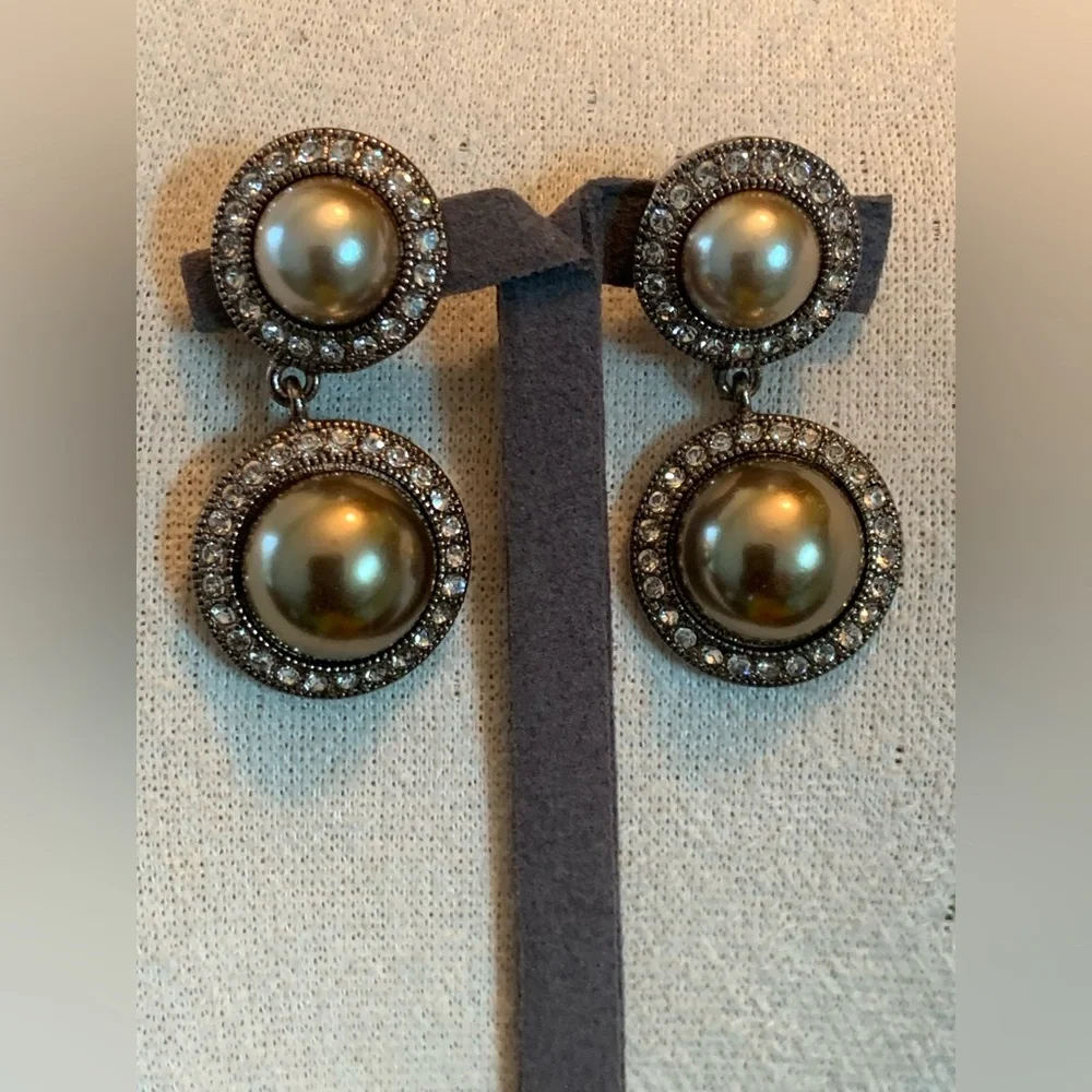 Givenchy Bronze Tone Faux Pearls and Rhinestones Necklace and Earring Set - Picture 6 of 10